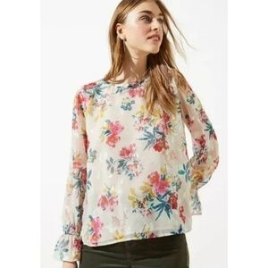 Loft Metallic Floral Bell Cuff Blouse